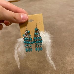 Feathered Jewl Hanging Earrings